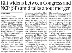 Rift widens between Congress and NCP (SP) amid talks about merger