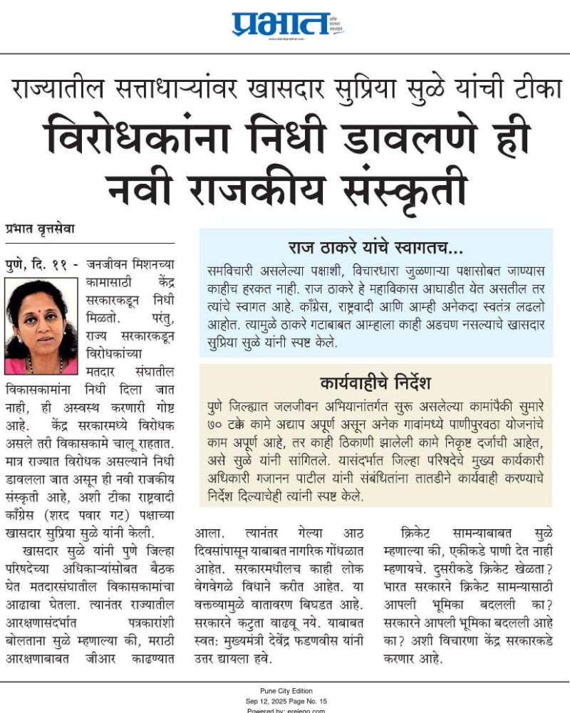 राज्यातील सत्ताधाऱ्यांवर खासदार सुप्रिया सुळे यांची टीका