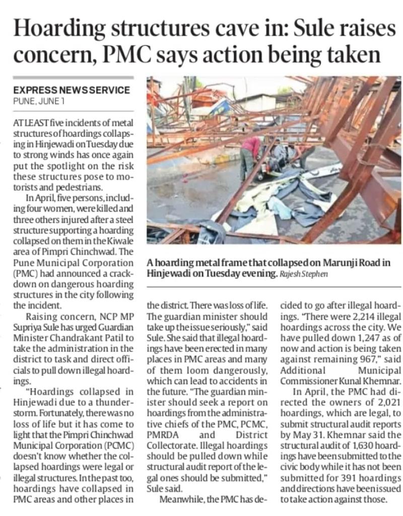 hoarding structures cave in; sule raises concern, PMC says action being taken 
