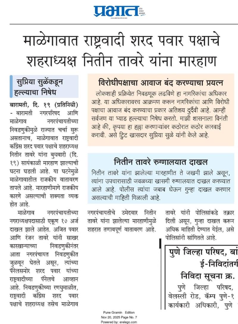 माळेगावात राष्ट्रवादी शरद पवार पक्षाचे शहराध्यक्ष नितीन तावरे यांना मारहाण, सुप्रिया सुळेकडून हल्ल्याचा निषेध