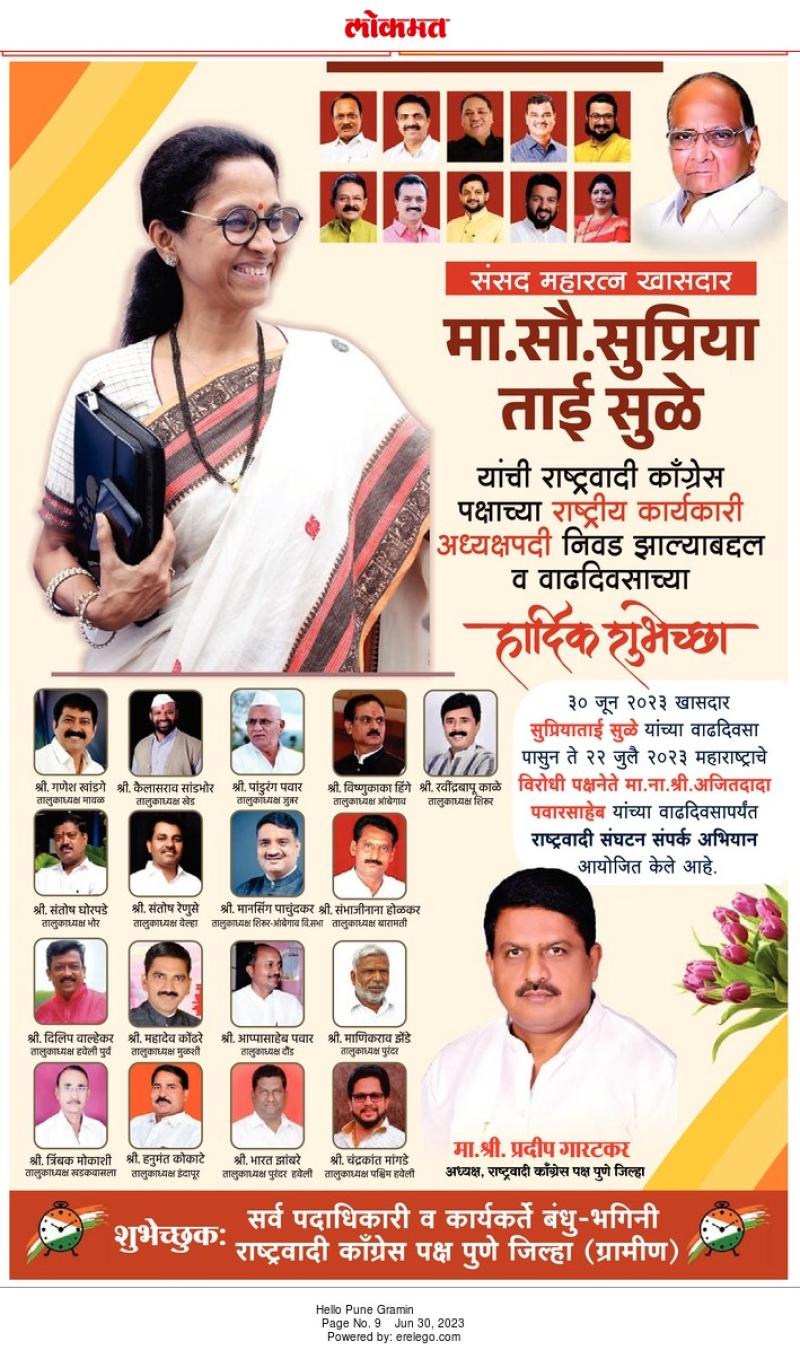 खासदार सुप्रियाताई सुळे वाढदिवस शुभेच्छा 