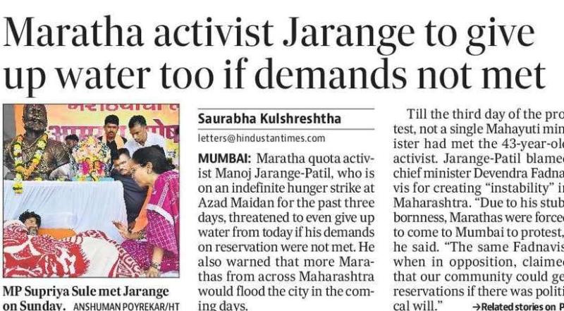 Maratha activist Jarange to give up water too if demands not met