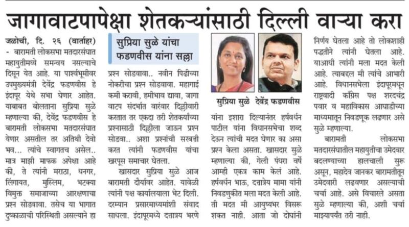 जागावाटपापेक्षा शेतकऱ्यांसाठी दिल्ली वाऱ्या करा- खासदार सुप्रिया सुळे 