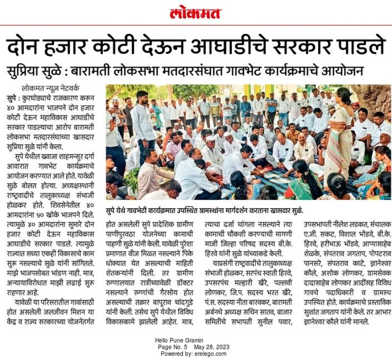 दोन हजार कोटी देऊन आघाडीचे सरकार पडले- खासदार सुप्रिया सुळे 