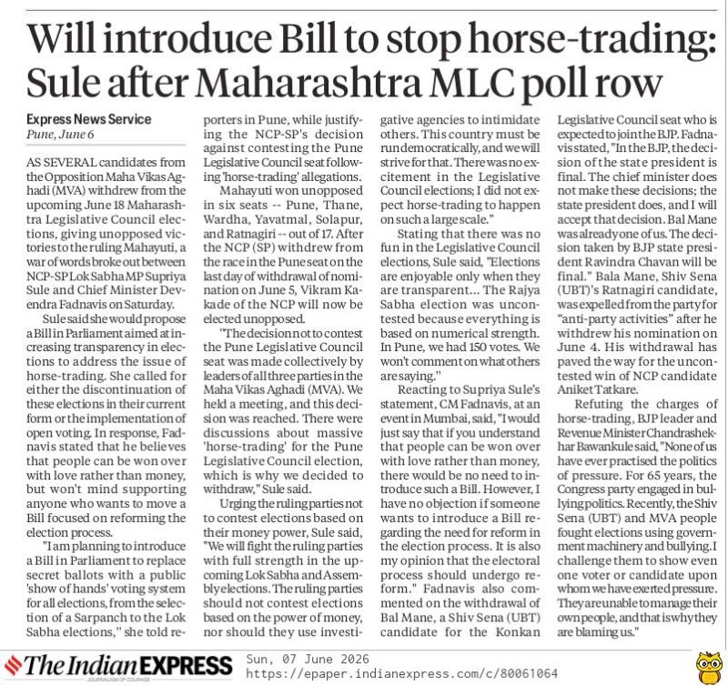 Will introduce Bill to stop horse-trading: Sule after Maharashtra MLC poll row