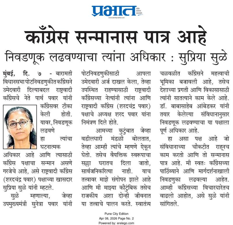 काँग्रेस सन्मानास पात्र आहे, निवडणूक लढवण्याचा त्यांना अधिकार सुप्रिया सुळे