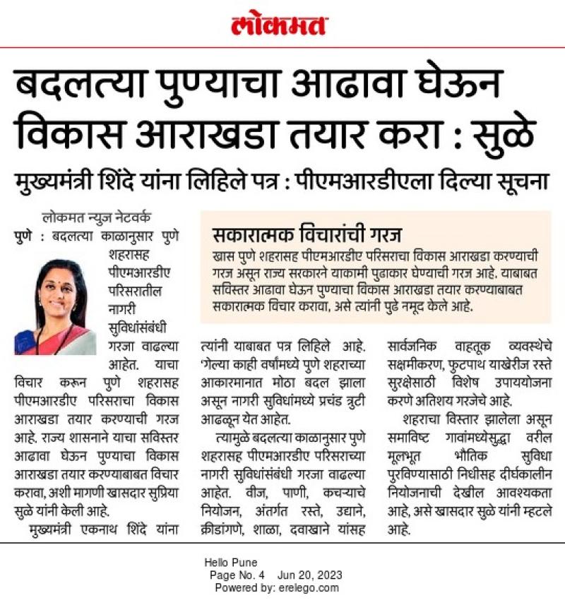 बदलत्या पुण्याचा आढावा घेऊन विकास आराखडा तयार करा- खासदार सुप्रिया सुळे 