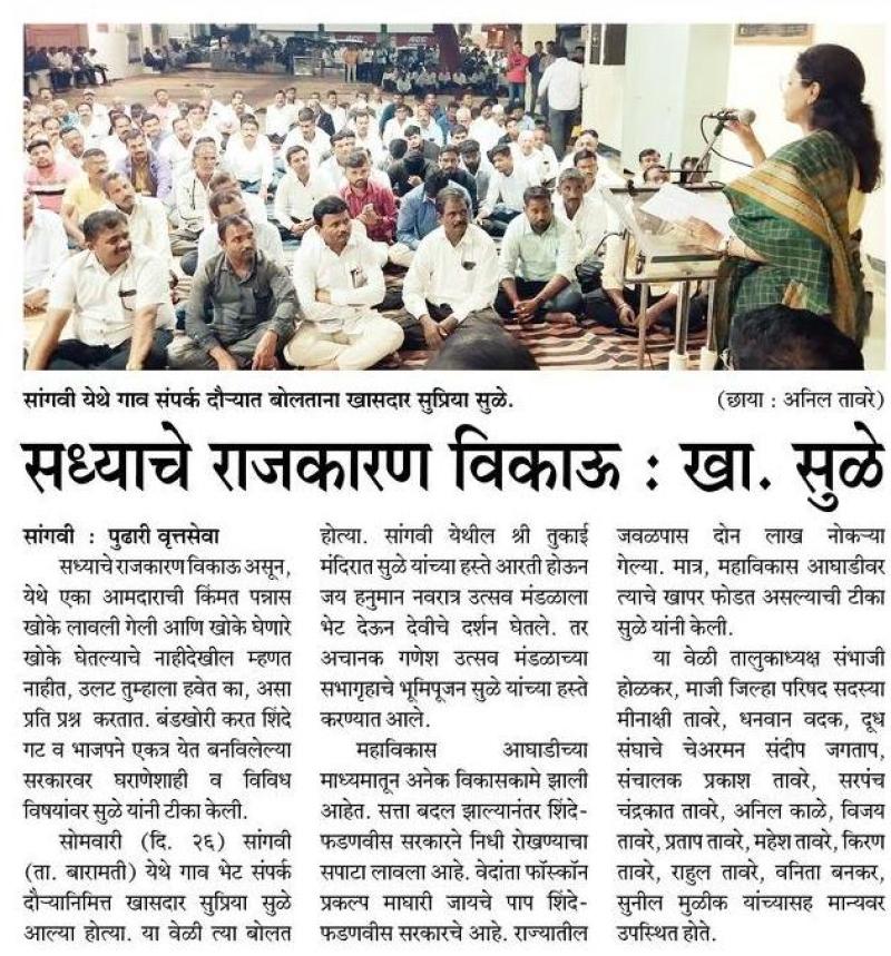 सध्याचे राजकारण विकाऊ-खासदार सुप्रिया सुळे 