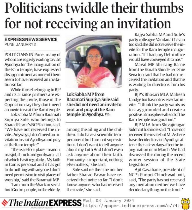 Politicians twiddle their thumbs for not receiving an invitation 